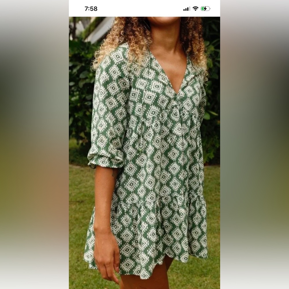 Zara Sz M Casual Green Geometric Print Women's Tunic Top